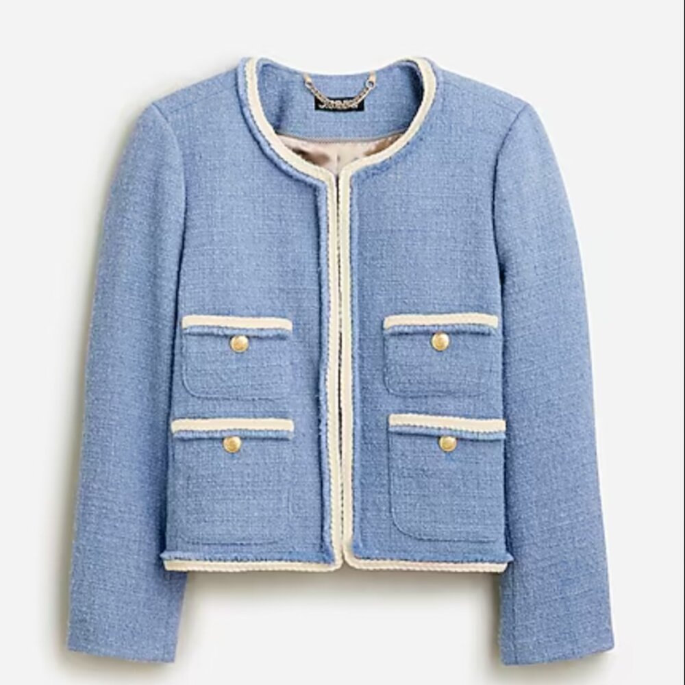 NWT J.Crew Frances lady jacket in maritime tweed, Pale Seascape, Size 10